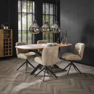 Table ovale MAXIME 180 cm en acacia massif avec pied central en métal