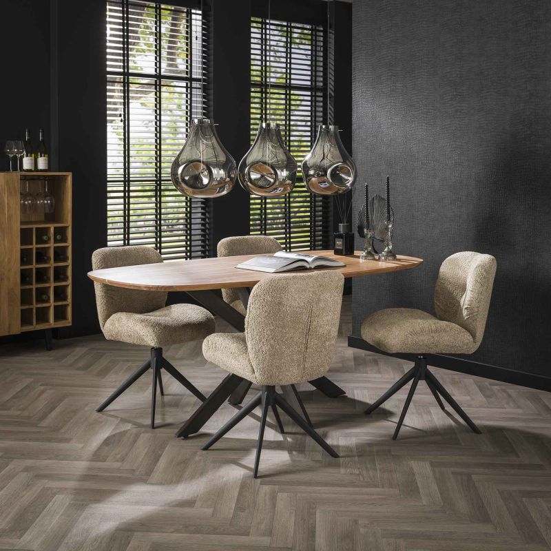 Table ovale MAXIME 180 cm en acacia massif avec pied central en métal