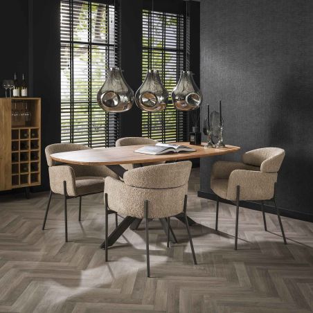 Table ovale MAXIME 180 cm en acacia massif avec pied central en métal