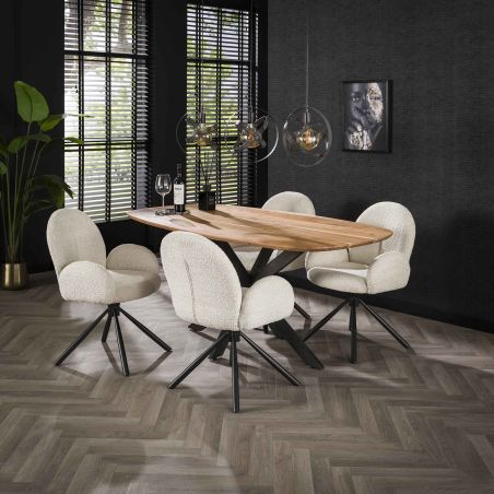 Table ovale MAXIME 180 cm en acacia massif avec pied central en métal