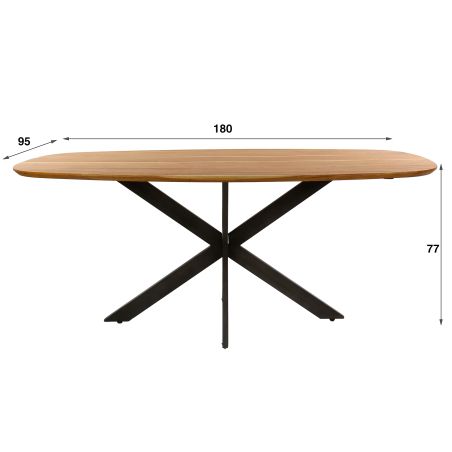 Table ovale MAXIME 180 cm en acacia massif avec pied central en métal