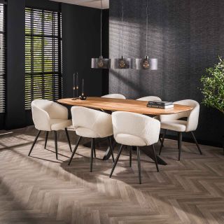 Table ovale MAXIME 215 cm en acacia massif avec pied central en métal