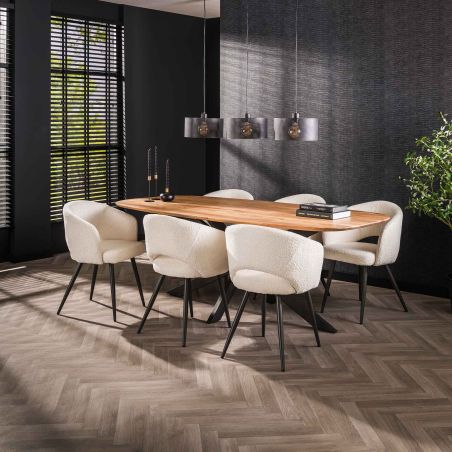Table ovale MAXIME 215 cm en acacia massif avec pied central en métal