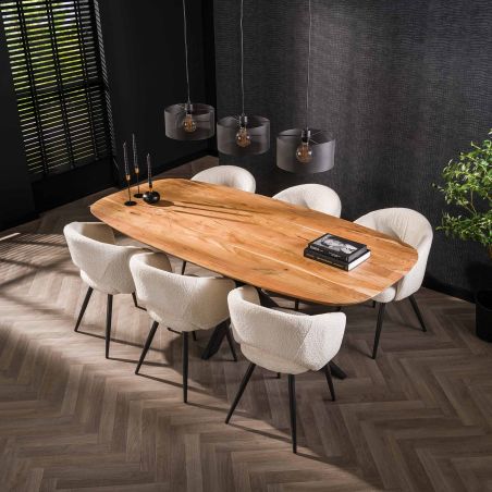 Table ovale MAXIME 215 cm en acacia massif avec pied central en métal
