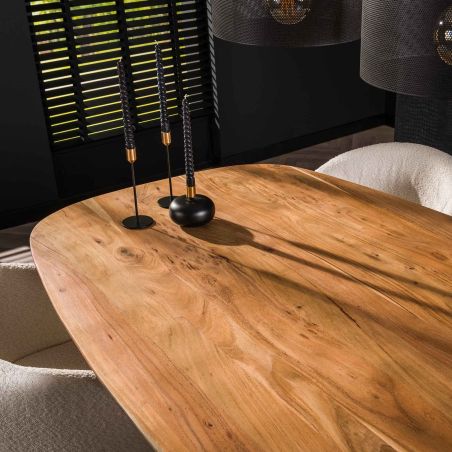 Table ovale MAXIME 215 cm en acacia massif avec pied central en métal
