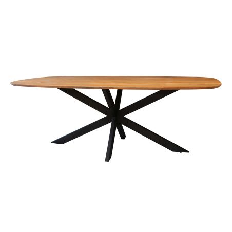 Table ovale MAXIME 215 cm en acacia massif avec pied central en métal