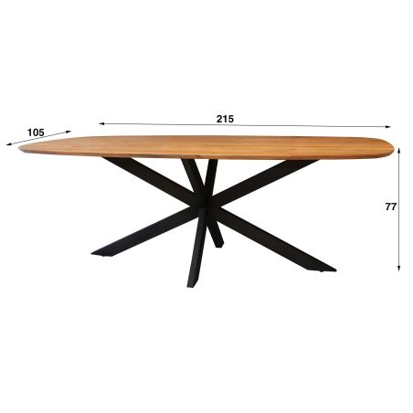 Table ovale MAXIME 215 cm en acacia massif avec pied central en métal