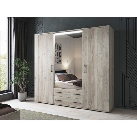 Armoire 230 cm MANON en décor chêne chateau avec 4 portes et 2 tiroirs