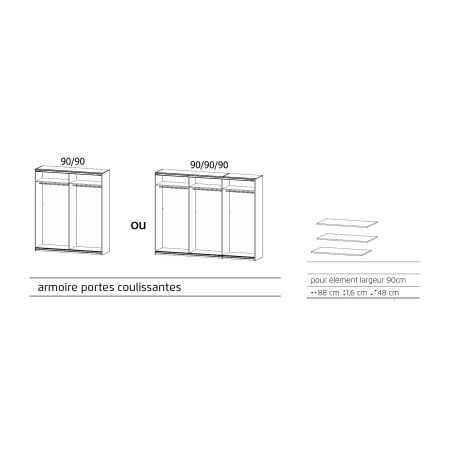 Kit de 3 étagères pour armoire CHARLIE 181 cm ou 271 cm