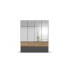 Armoire 181 cm WINDSOR avec 4 portes miroirs et 4 tiroirs en décor gris mat et chene halifax