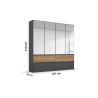 Armoire 181 cm WINDSOR avec 4 portes miroirs et 4 tiroirs en décor gris mat et chene halifax