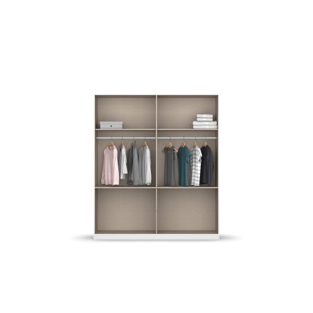 Armoire 181 cm WINDSOR avec 4 portes miroirs et 4 tiroirs en décor gris mat et chene halifax