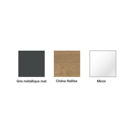 Armoire 181 cm WINDSOR avec 4 portes miroirs et 4 tiroirs en décor gris mat et chene halifax
