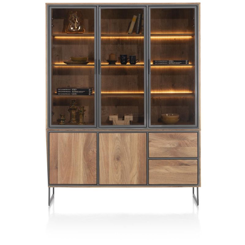 Trapani, vaisselier 160 cm - 3-portes verres + 2-portes + 2-tiroirs (+ LED) - Henders and Hazel