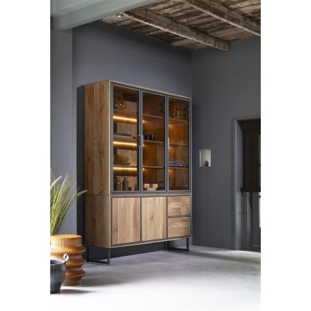 Trapani, vaisselier 160 cm - 3-portes verres + 2-portes + 2-tiroirs (+ LED) - Henders and Hazel