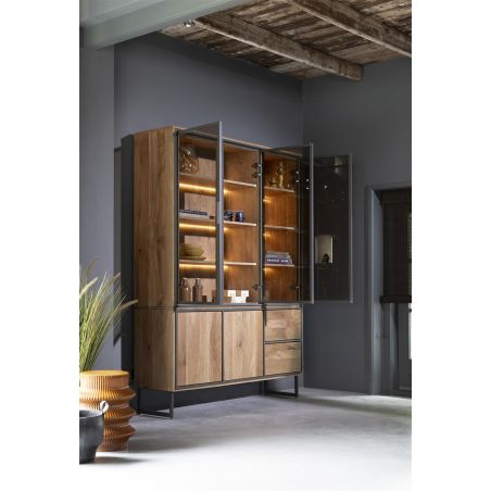 Trapani, vaisselier 160 cm - 3-portes verres + 2-portes + 2-tiroirs (+ LED) - Henders and Hazel