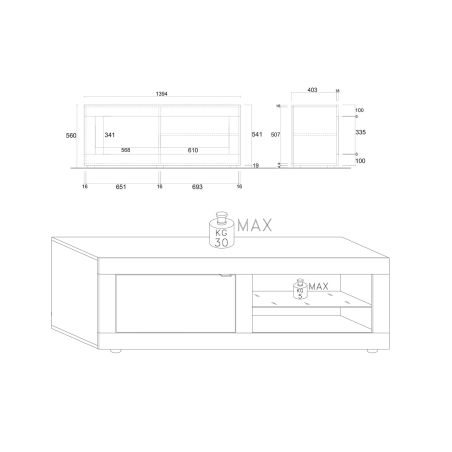 Meuble TV hi-Fi 1 porte/2 niches BERGAME