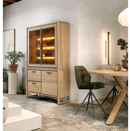 Nystead, vaisselier 140 cm. - 1-porte + 2-portes verres + 2-tiroirs (+ LED) - Henders and Hazel