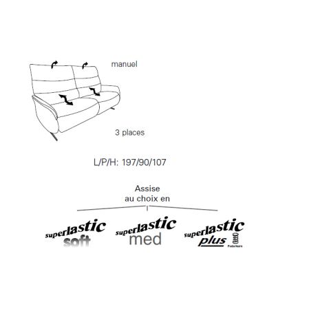 Canapé 3 places 197 cm en tissu CUMULY COMFORT 4051 avec 2 relax manuels de la marque HIMOLLA