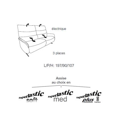 Canapé 3 places 197 cm en tissu CUMULY COMFORT 4051 avec 2 relax électriques de la marque HIMOLLA