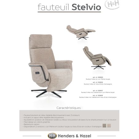 Stelvio, fauteuil relax - électrique - pied graphite - appui-tête électrique - Enzo champagne - Henders and Hazel