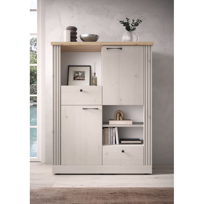 Highboard CADMUS avec 2 portes, 2 tiroirs et 3 niches