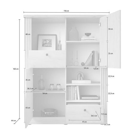 Highboard CADMUS avec 2 portes, 2 tiroirs et 3 niches