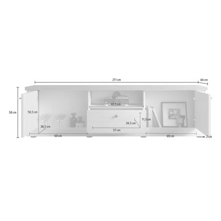 Meuble TV 211 cm CADMUS avec 2 portes, 1 tiroir et 1 niche