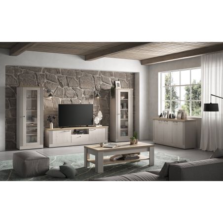 Meuble TV 211 cm CADMUS avec 2 portes, 1 tiroir et 1 niche
