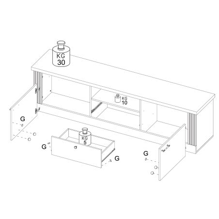 Meuble TV 211 cm CADMUS avec 2 portes, 1 tiroir et 1 niche