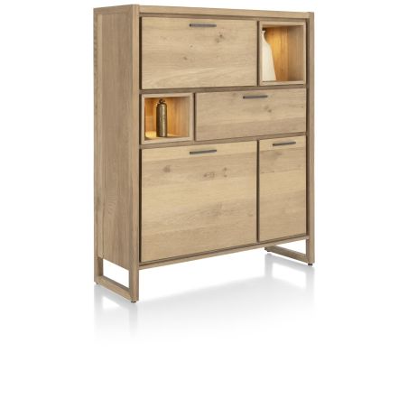 Nystead, buffet haut 125 cm. - 2-portes + 1-tiroir + 1-porte rabattante + 2-niches (+ LED) - Henders and Hazel
