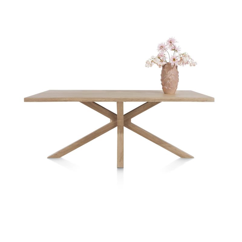 Nyborg, table 200 x 100 cm - plateau avec bords effet tronc d'abre - pied bois central - Henders and Hazel