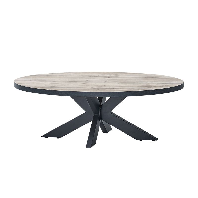 Table basse ovale CONSTANCE avec pied central en métal noir