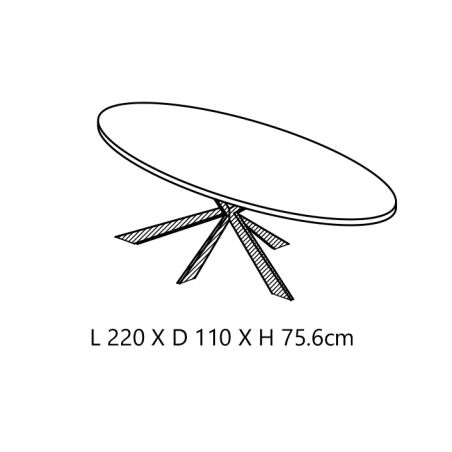 Table ovale CONSTANCE 220 cm avec pied central en métal