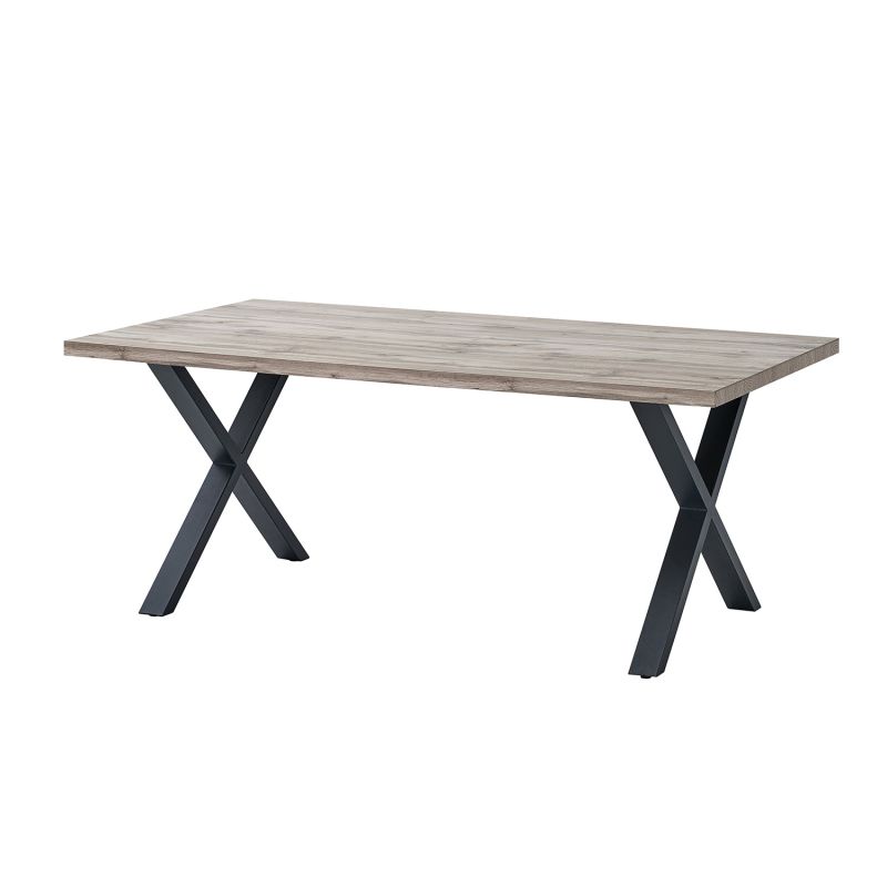 Table de repas CONSTANCE en 190 cm ou 220 cm avec pieds X en métal