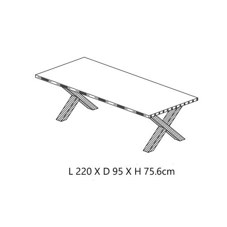 Table de repas CONSTANCE en 190 cm ou 220 cm avec pieds X en métal