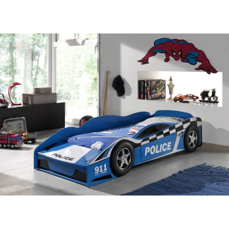 Lit design voiture de police bleu 70x140 cm 