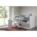 Lit combiné Dany avec bureau à roulettes blanc et gris