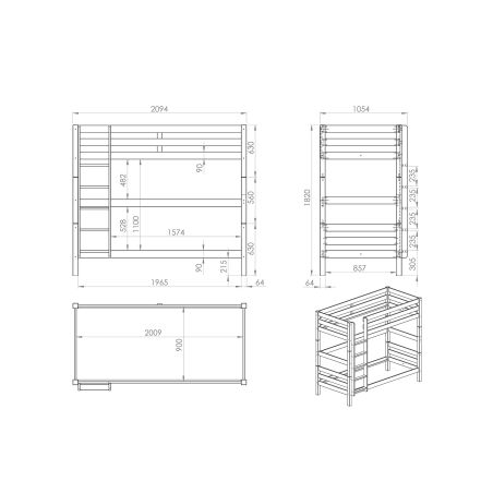 Lit superposé Piny blanc H 180 cm