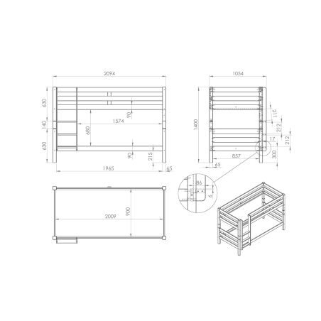 Lit superposé Piny blanc H 140 cm
