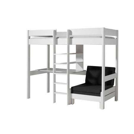 Lit surélevé Piny avec bureau et fauteuil 90x200 cm blanc