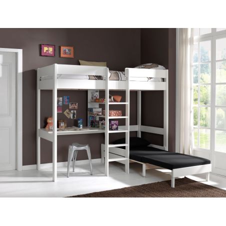 Lit surélevé Piny avec bureau et fauteuil 90x200 cm blanc