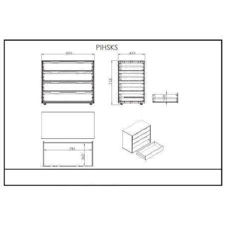 Commode Piny blanc à 4 tiroirs pour lit enfant 85 cm 