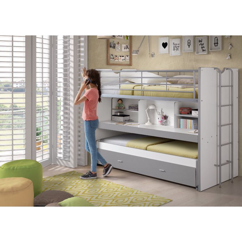 Lit mezzanine Dany blanc et gris H 161 cm