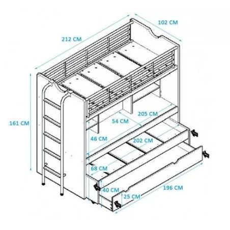 Lit mezzanine Dany blanc et gris H 161 cm