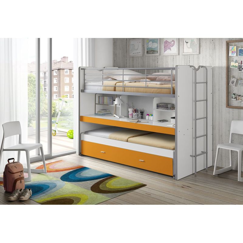 Lit mezzanine Dany blanc et orange H 161 cm