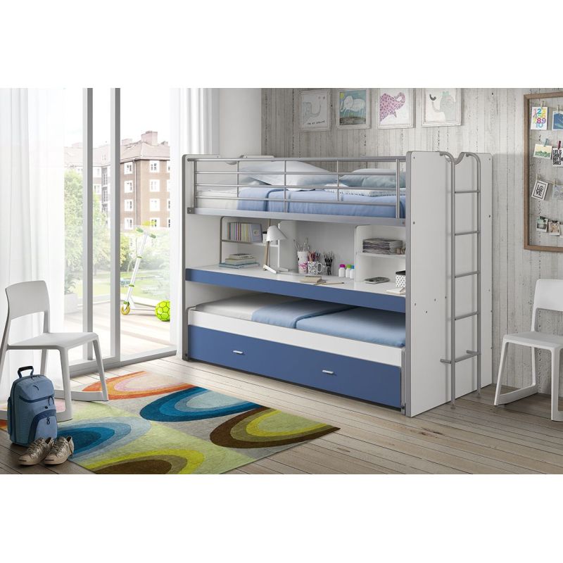 Lit mezzanine Dany blanc et bleu H 161 cm
