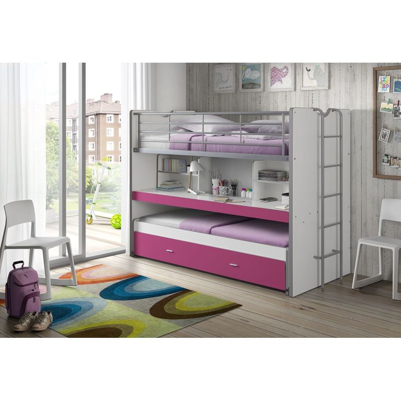 Lit mezzanine Dany blanc et fuchsia H 161 cm