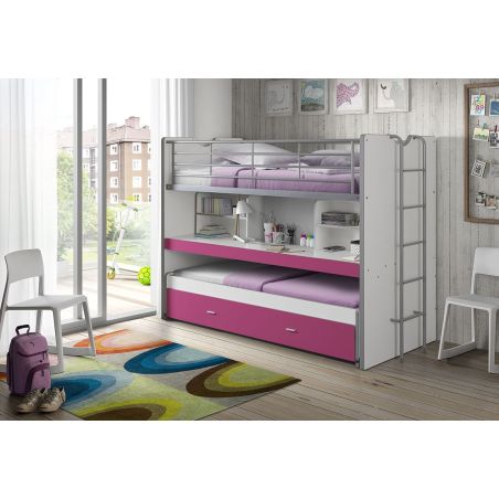 Lit mezzanine Dany blanc et fuchsia H 161 cm