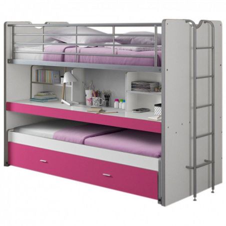 Lit mezzanine Dany blanc et fuchsia H 161 cm